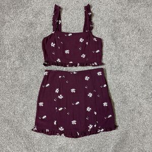 Semi Sweet Top Skirt Set Womens Medium Purple Daisy Floral Ruffle Tank Summer